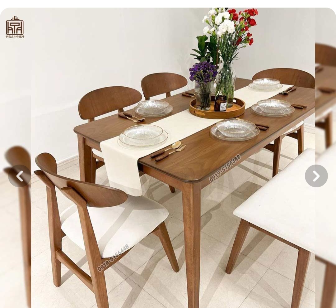 میزنهارخوری ۶نفره چوبی باصندلی وان طراحی مخروطی