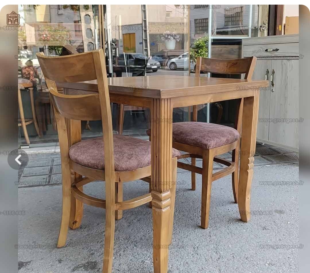 میزنهارخوری ۲نفره چوبی کیان باصندلی دوتیره پهن چوب